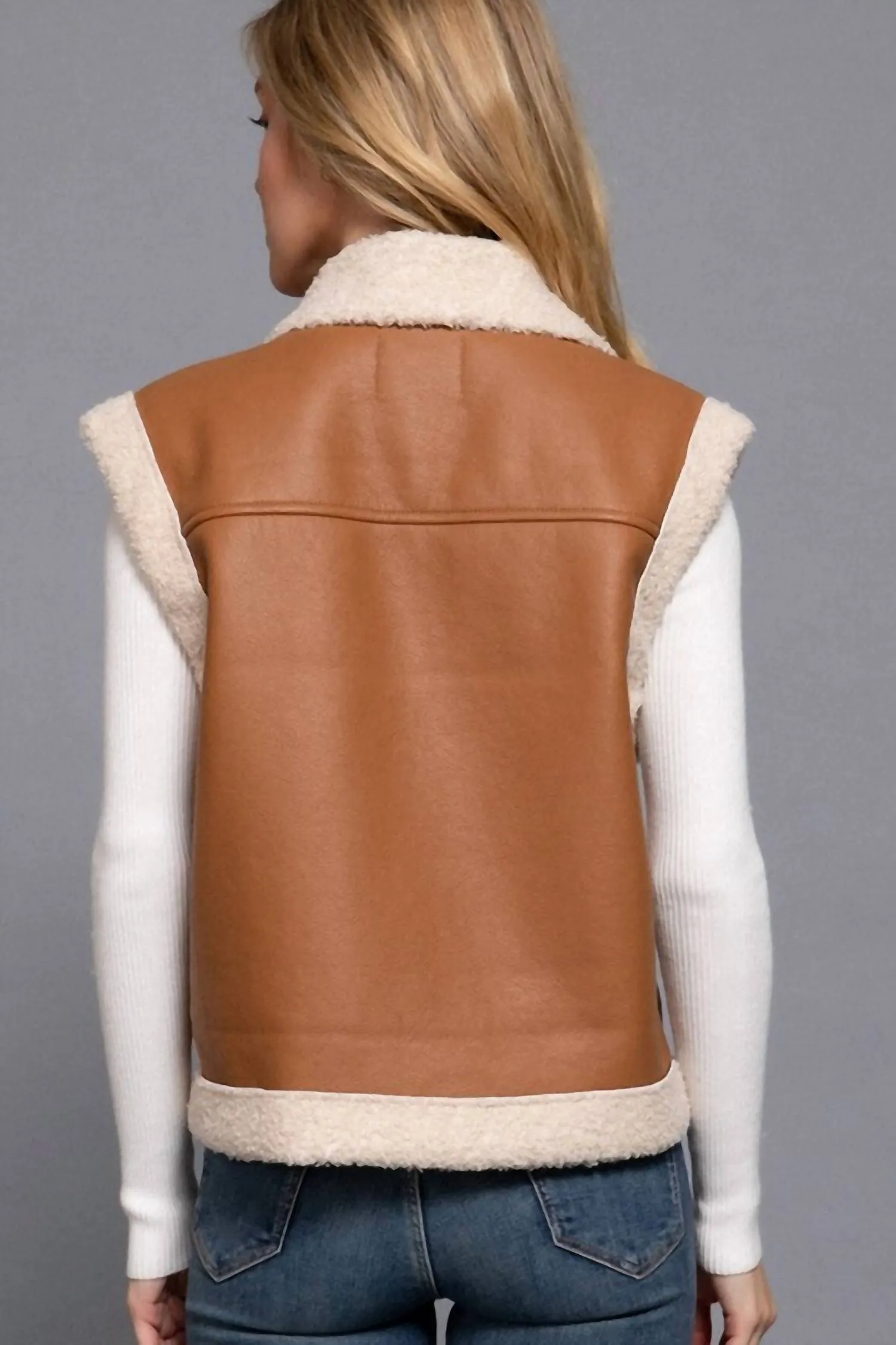 Faux Leather Inner Fur Vest In Brown