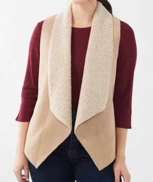 Faux Suede Sherpa Lined Vest In Tan