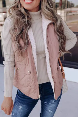 Fleece Lined Reversible Quilted Vest In Pink