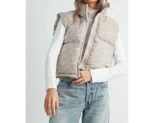 Floral Cropped Puffer Vest In Blush