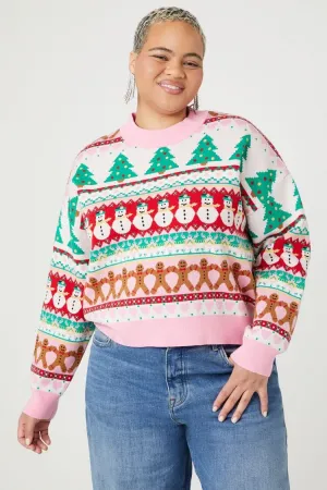 Forever 21 Knit Plus Women's Fair Isle Christmas Sweater Red/Multi Forever 21