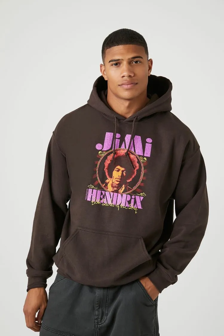 Forever 21 Men's Jimi Hendrix Graphic Hoodie Sweatshirt Cocoa/Multi Forever 21