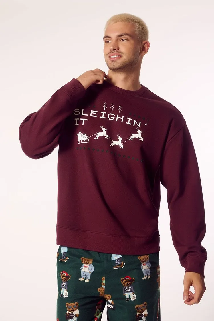 Forever 21 Men's Sleighin It Graphic Pullover Burgundy/Multi Forever 21