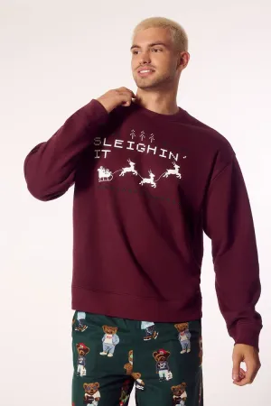 Forever 21 Men's Sleighin It Graphic Pullover Burgundy/Multi Forever 21