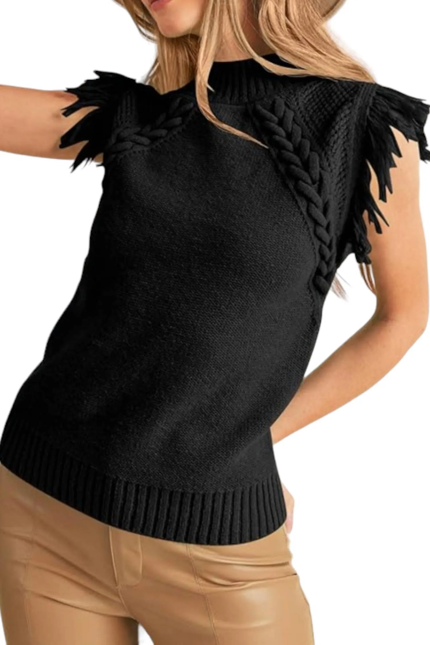 Fringe Sweater Vest In Black