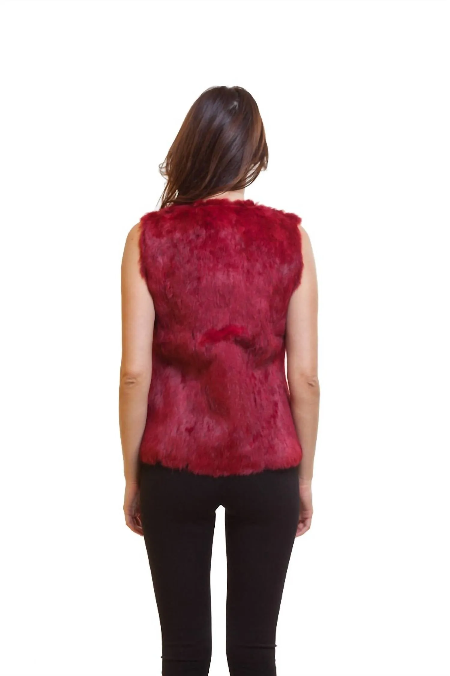 Fur Zip Up Vest In Red