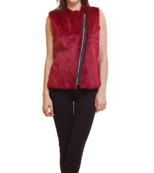 Fur Zip Up Vest In Red