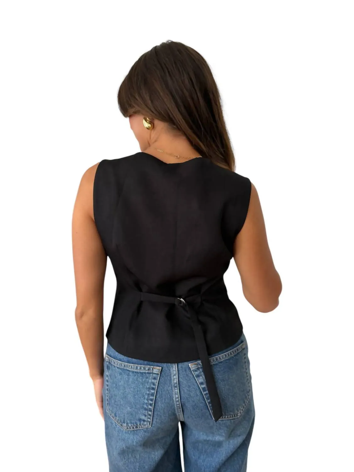 Gabriella Sleeveless Buttoned Vest Top In Black
