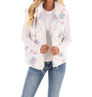 Garden Grove Floral Puffer Vest In White