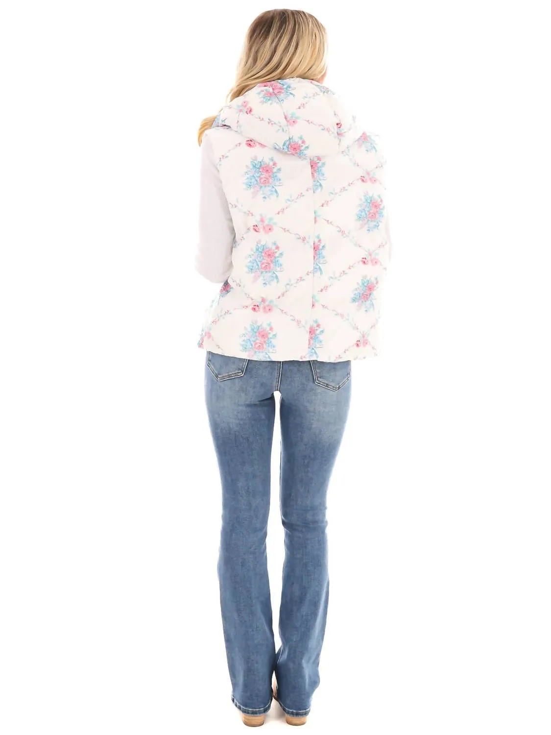 Garden Grove Floral Puffer Vest In White