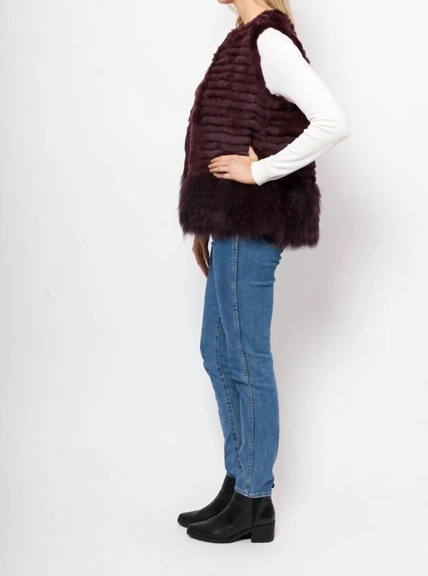 Genuine Rex Real Rabbit Fur Vest In Wine