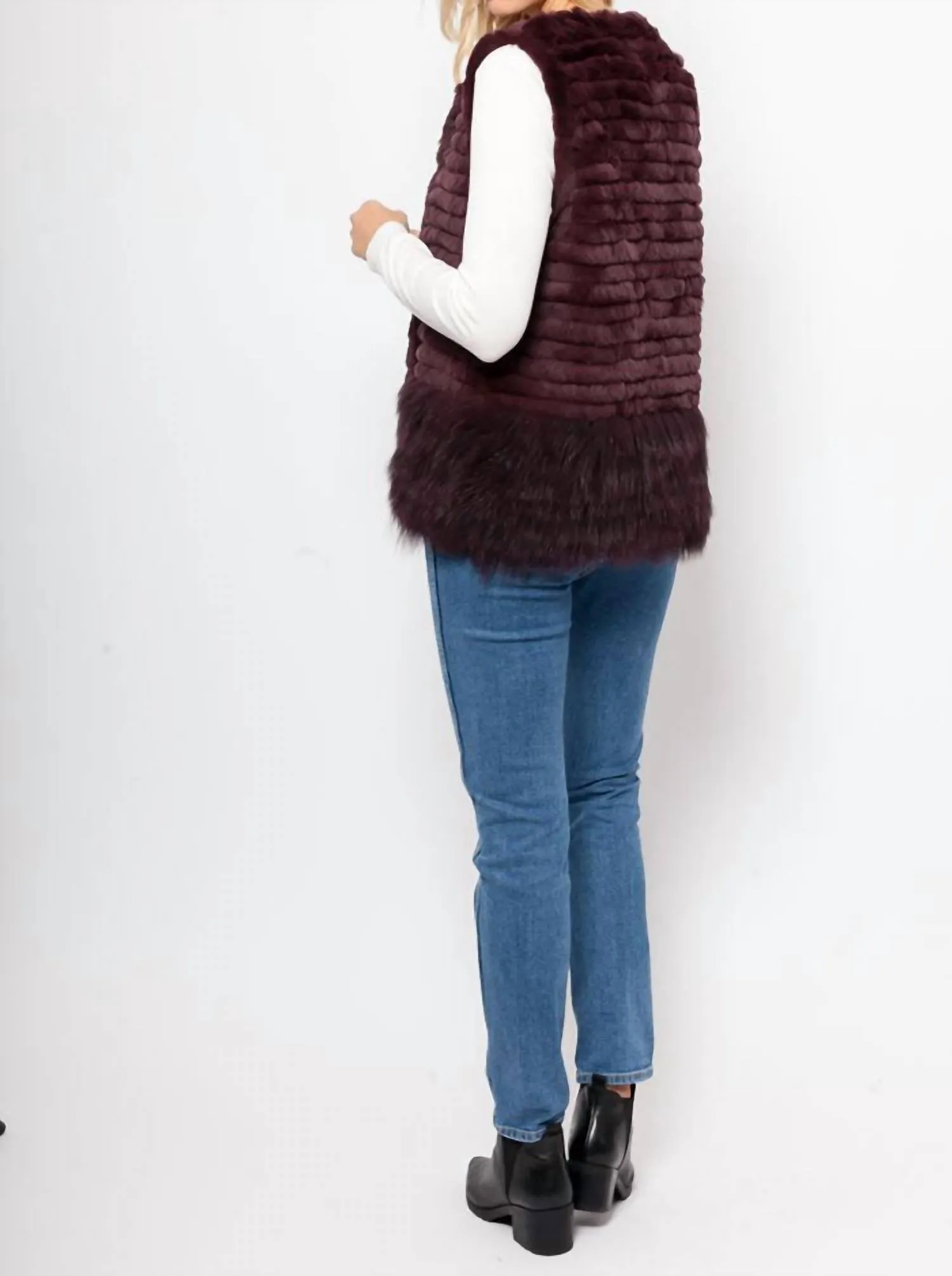 Genuine Rex Real Rabbit Fur Vest In Wine
