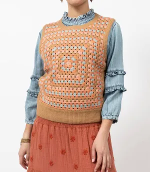 Granny Square Sweater Vest In Camel