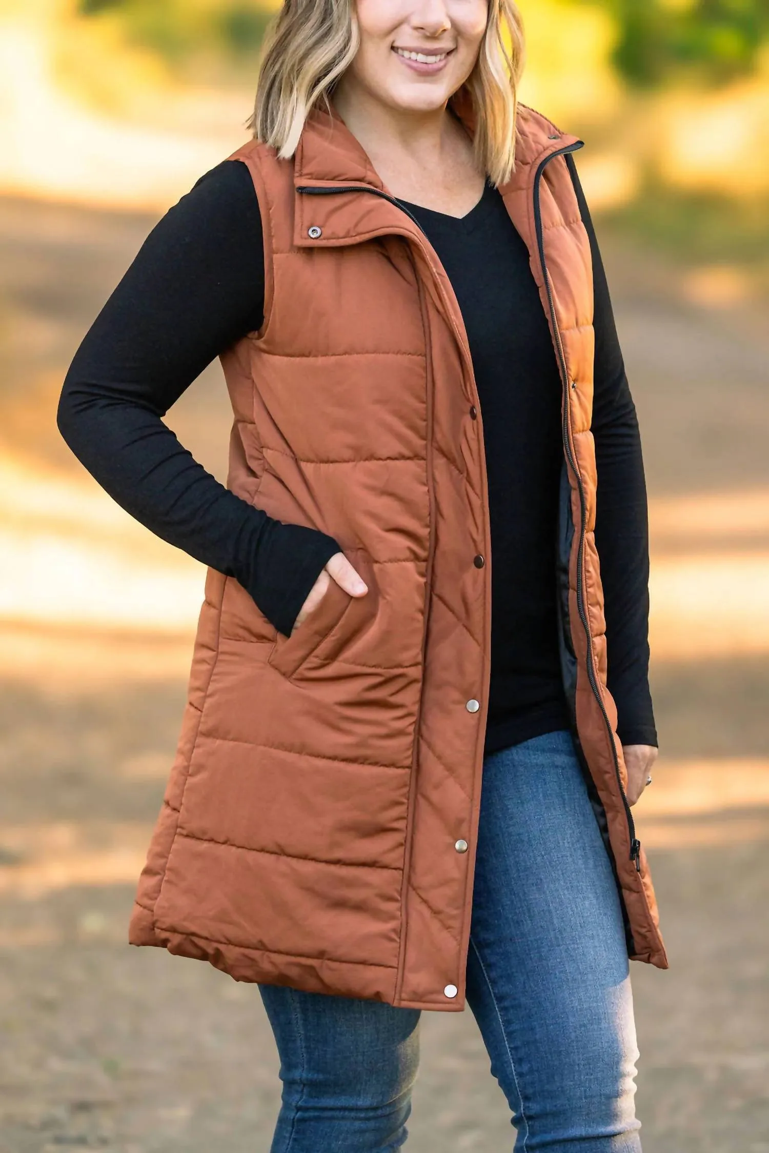 Harlow Long Vest In Cinnamon