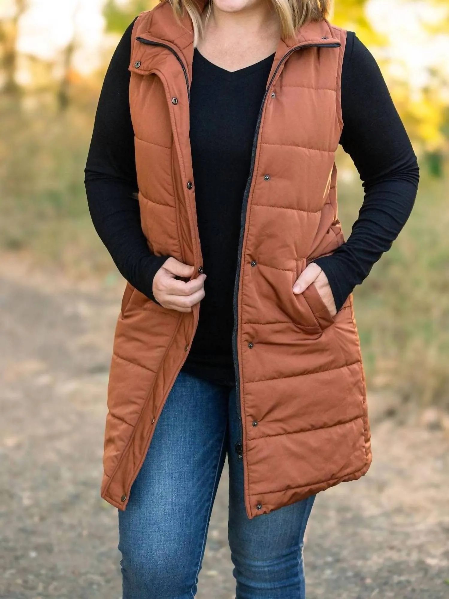 Harlow Long Vest In Cinnamon