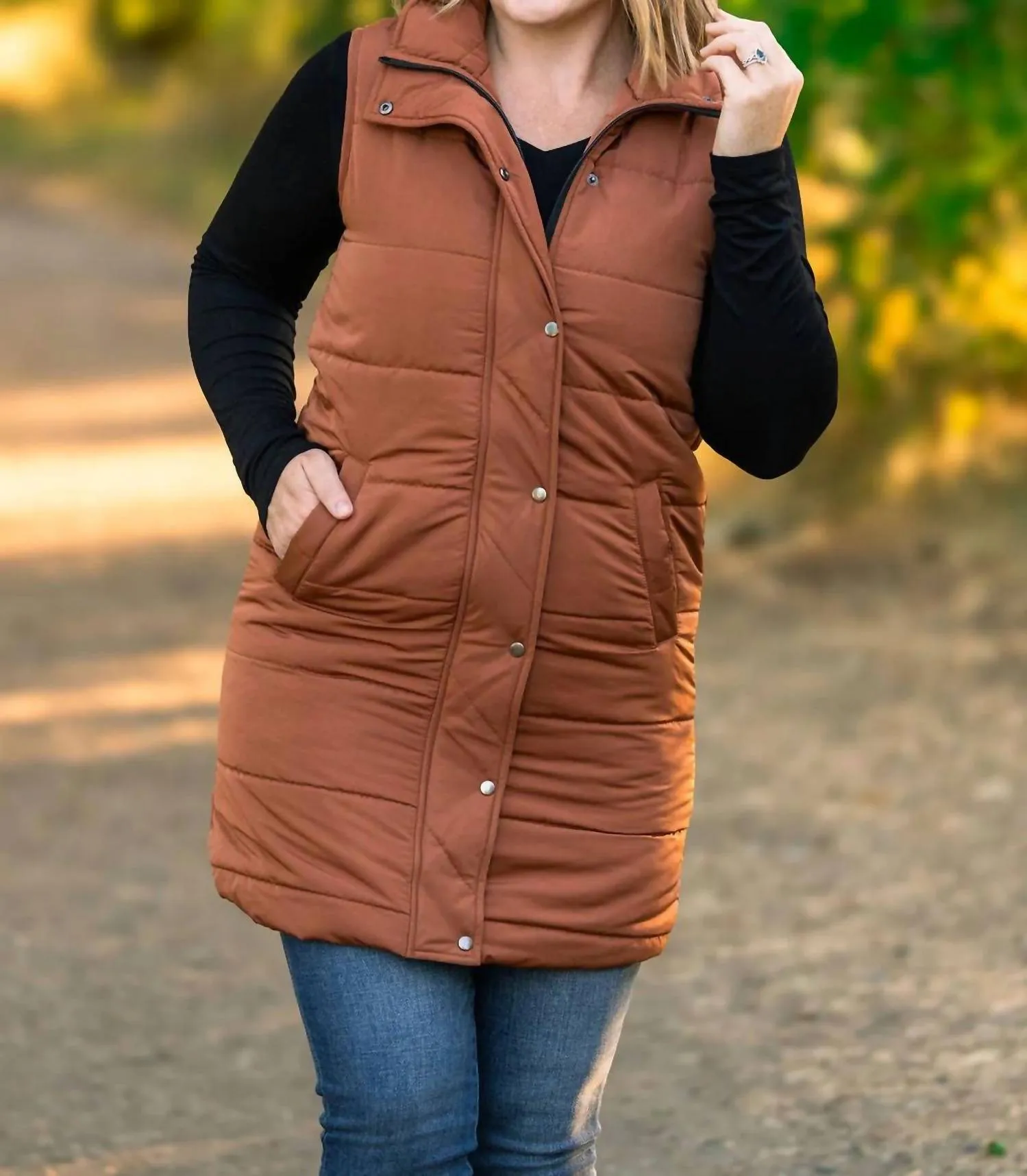 Harlow Long Vest In Cinnamon