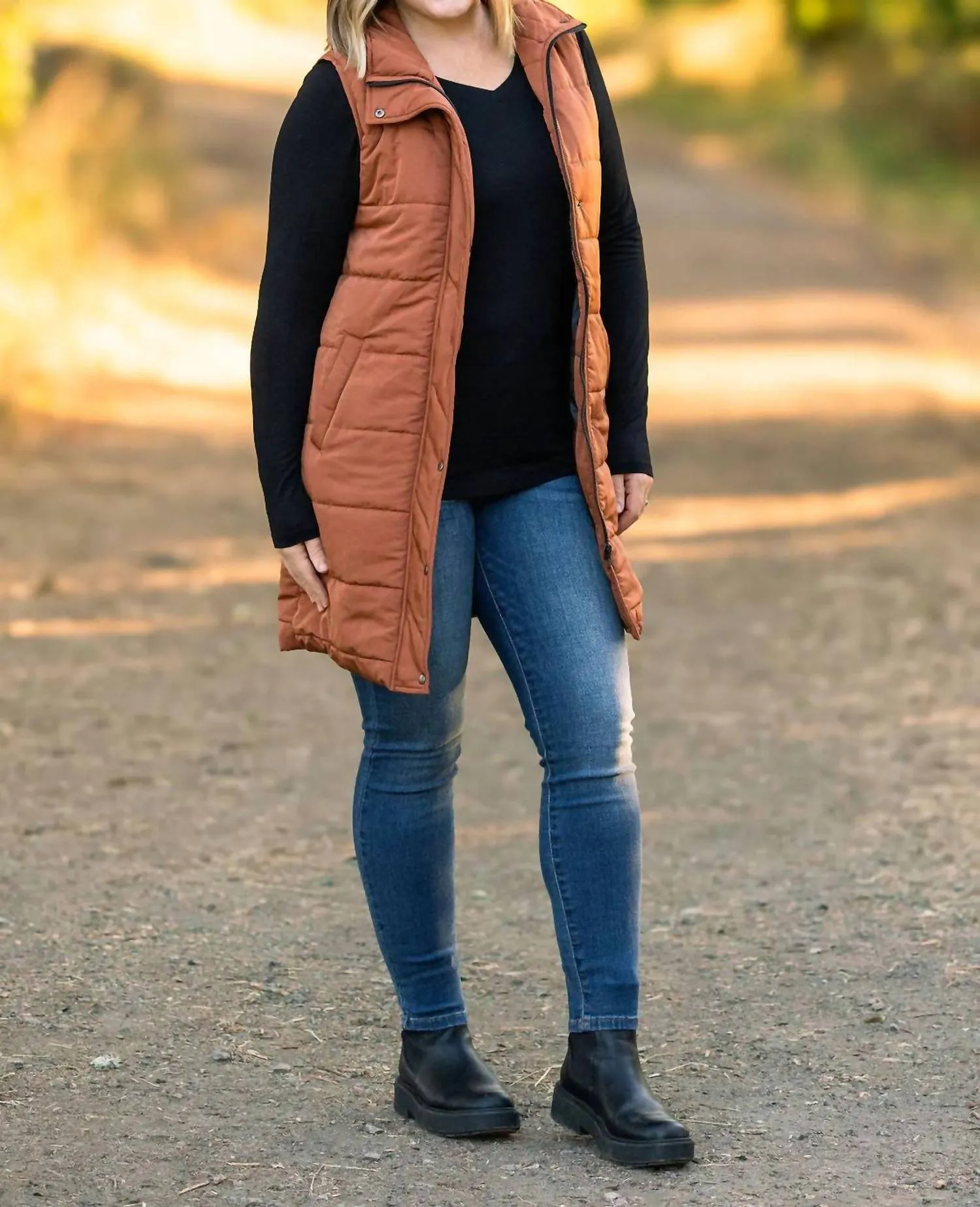 Harlow Long Vest In Cinnamon