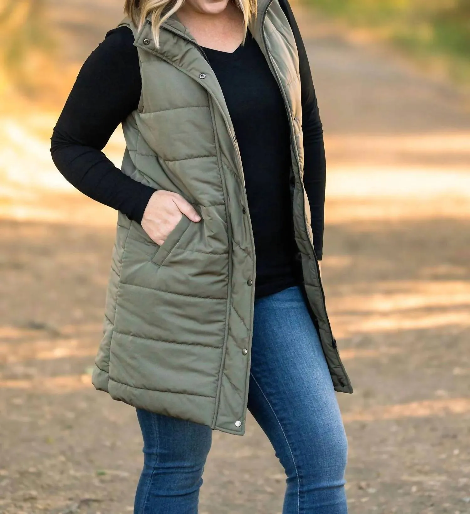 Harlow Long Vest In Olive