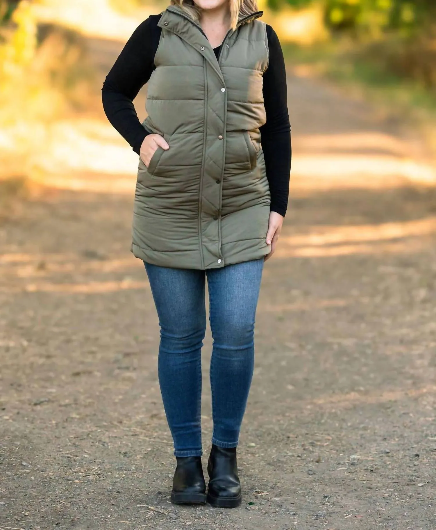 Harlow Long Vest In Olive