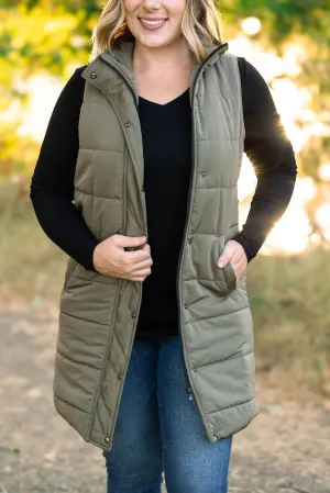Harlow Long Vest In Olive