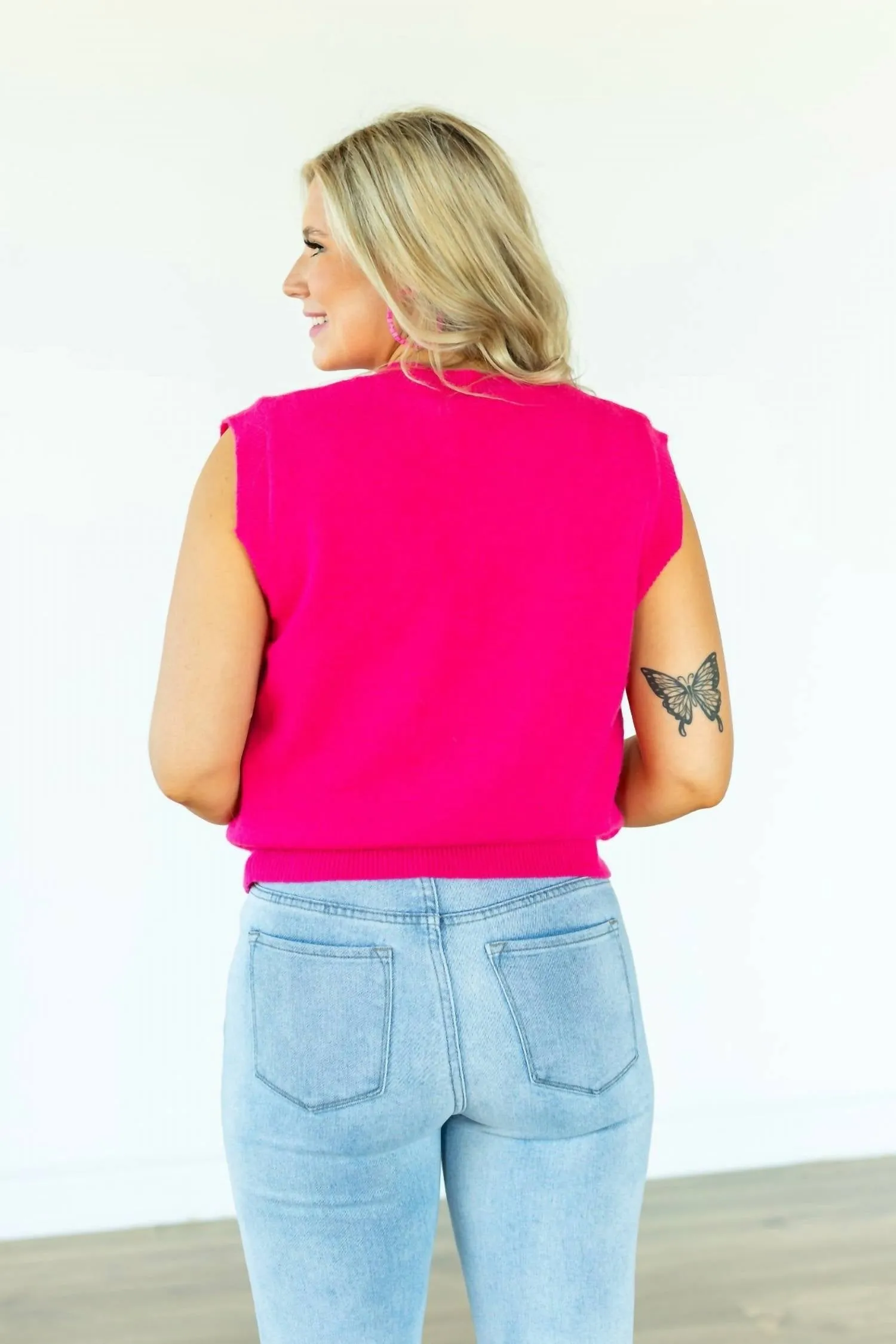 Heart Sweater Vest In Hot Pink