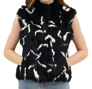 Helen Genuine Real Rabbit Fur Vest In Black