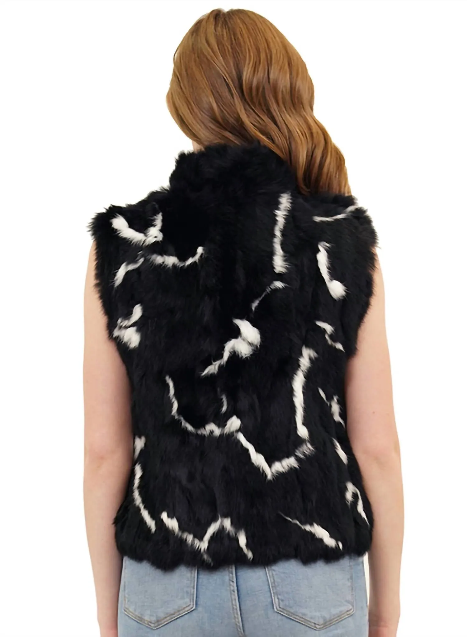Helen Genuine Real Rabbit Fur Vest In Black