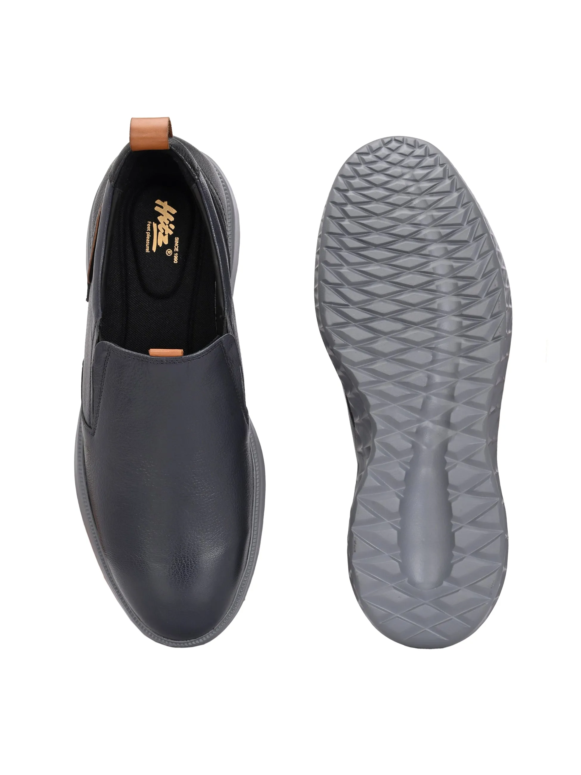 Hitz Men's Black Leather Casual Slip-on Shoes