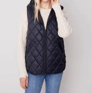 Hooded Puffer Vest In Black