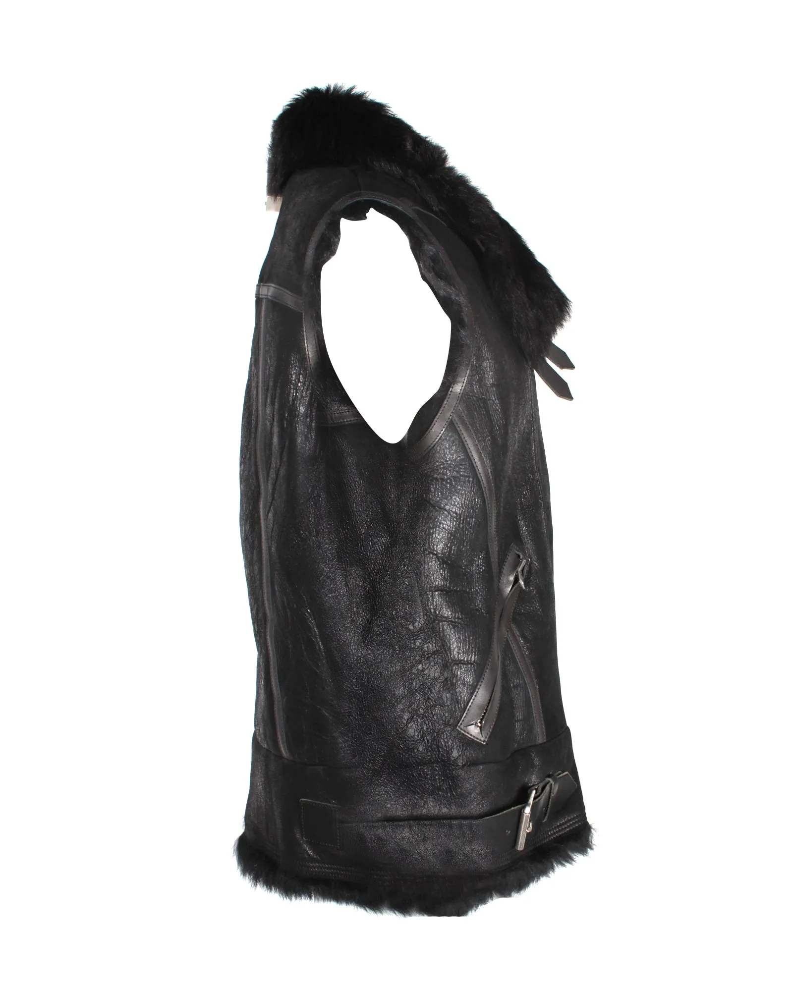 Iro Courtney Fur Lined Vest in Black Leather