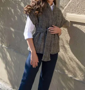 Isabella Linen Padded Vest In Grey