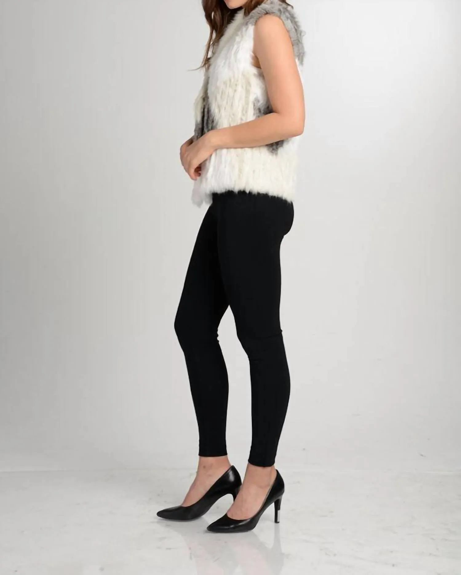 Jane Genuine Rabbit Fur Vest In Ivory Combo