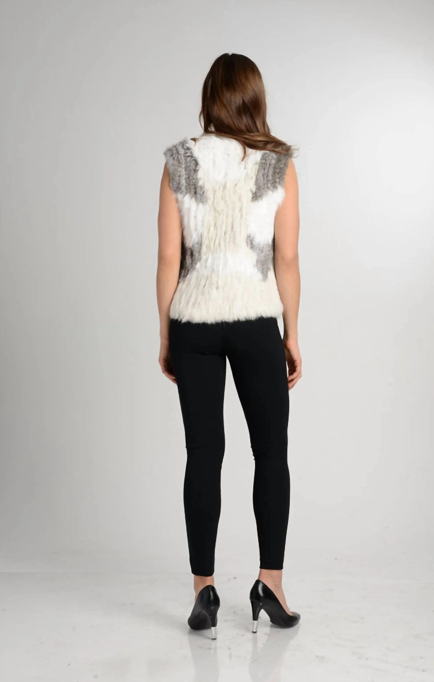 Jane Genuine Rabbit Fur Vest In Ivory Combo