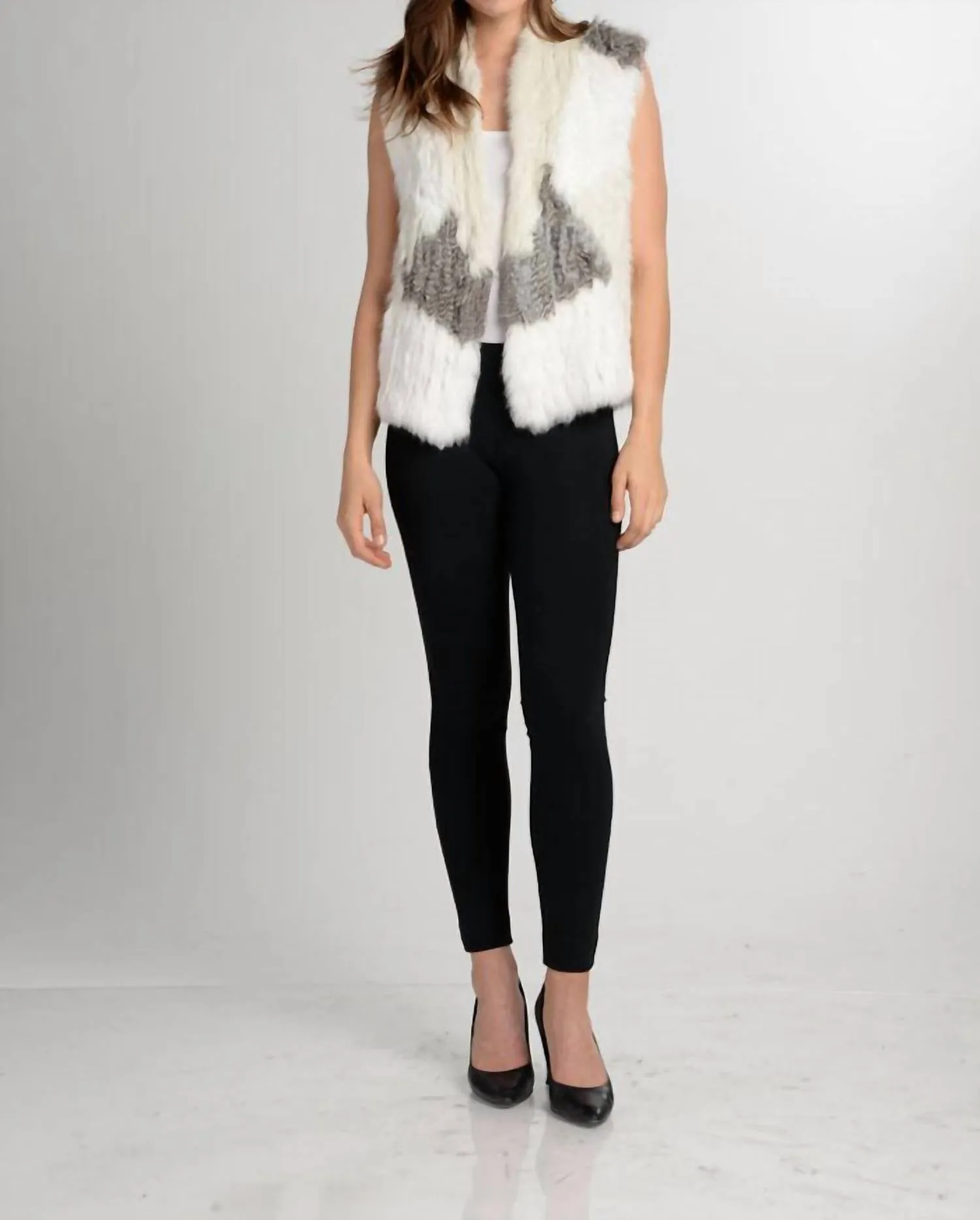 Jane Genuine Rabbit Fur Vest In Ivory Combo