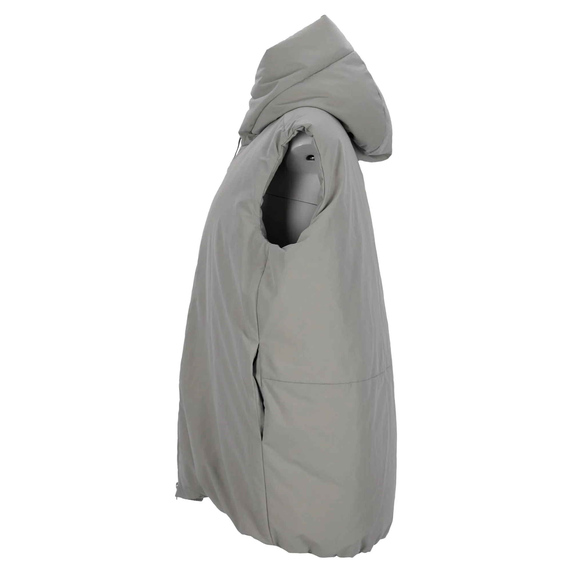 Jil Sander Oversized Hooded Down Vest in Grey Polyester