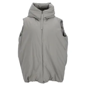 Jil Sander Oversized Hooded Down Vest in Grey Polyester