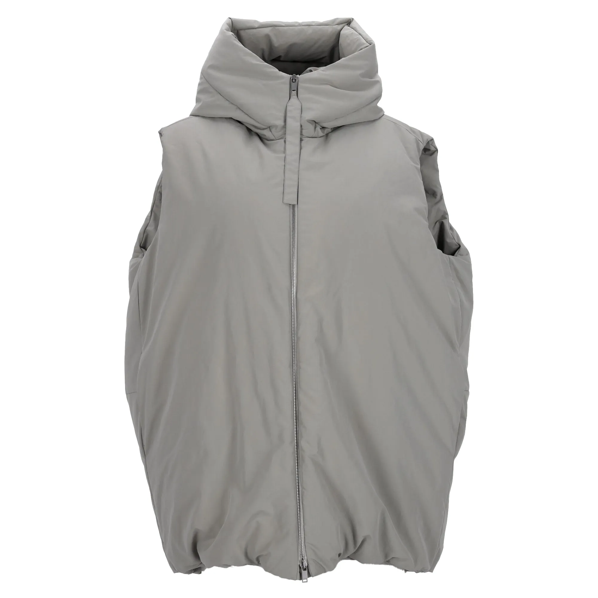 Jil Sander Oversized Hooded Down Vest in Grey Polyester