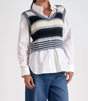 Kaia Sweater Vest Top In Blue Multi