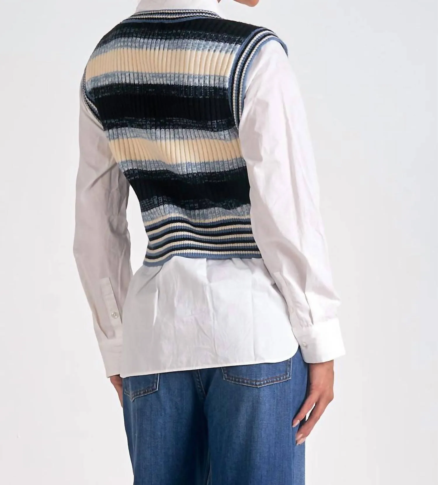 Kaia Sweater Vest Top In Blue Multi