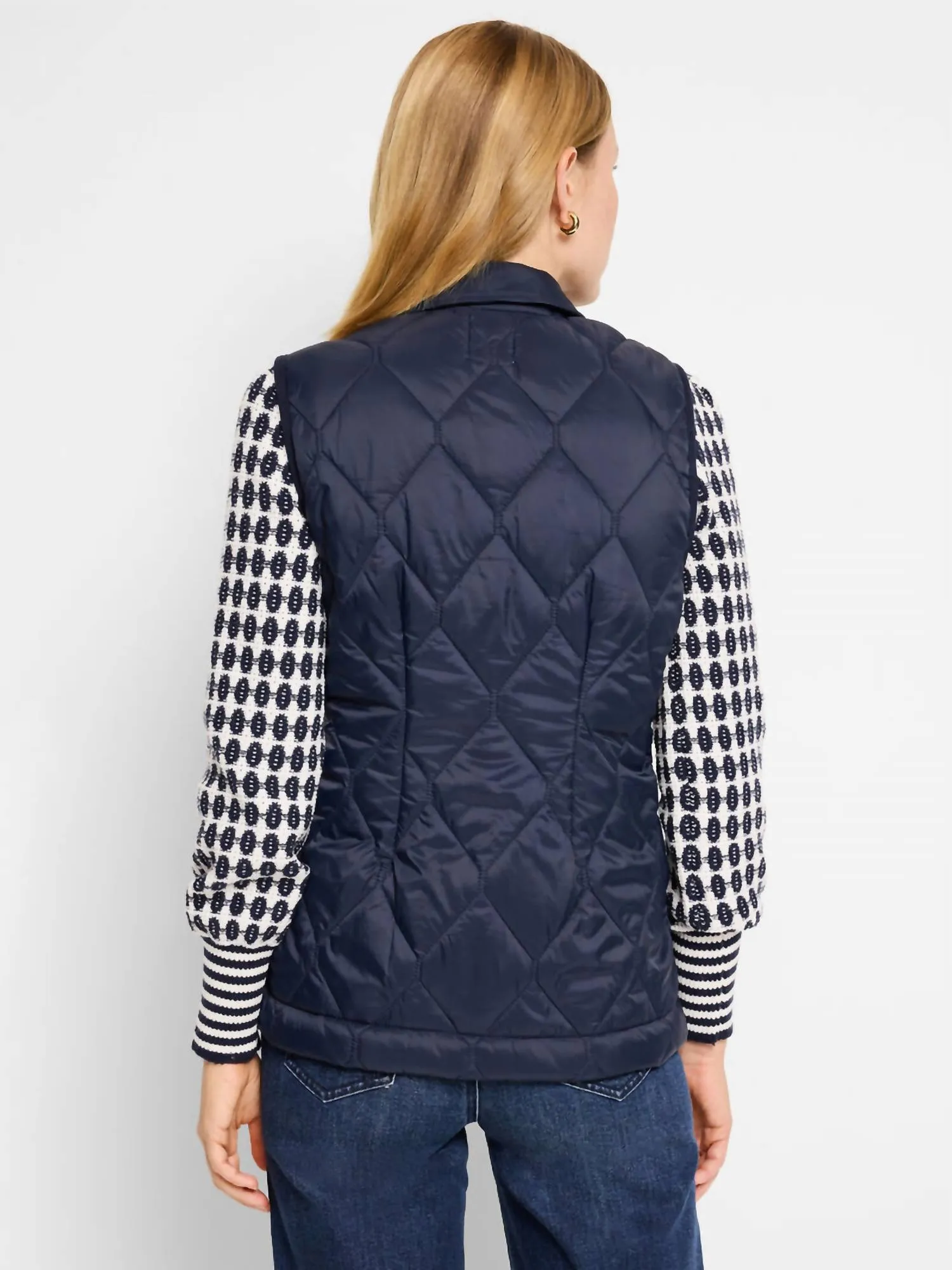 Knit Trim Puffer Vest In Dark Indigo