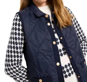 Knit Trim Puffer Vest In Dark Indigo