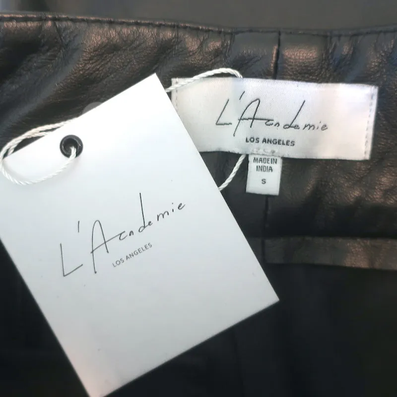 L'Academie Kathryn Pleated Leather Pants Black Size Small NEW