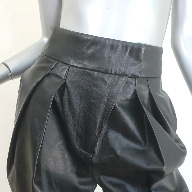 L'Academie Kathryn Pleated Leather Pants Black Size Small NEW
