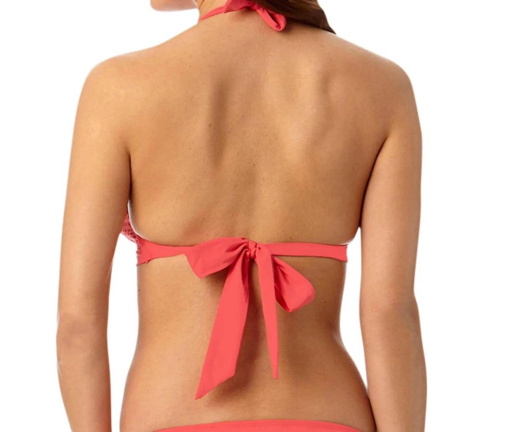 Lace Crochet Banded Halter Bikini Bra In Watermelon