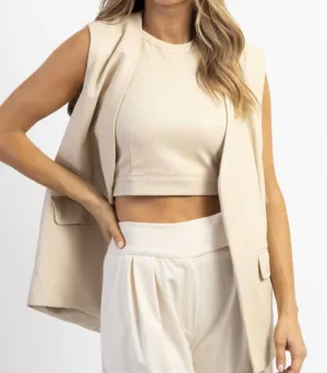 Laci Leather Halter Crop And Vest Set In Bone