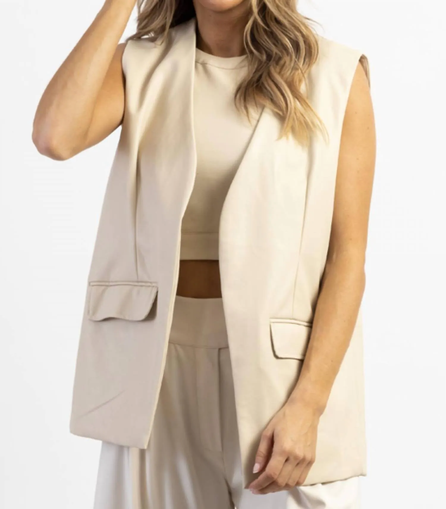 Laci Leather Halter Crop And Vest Set In Bone