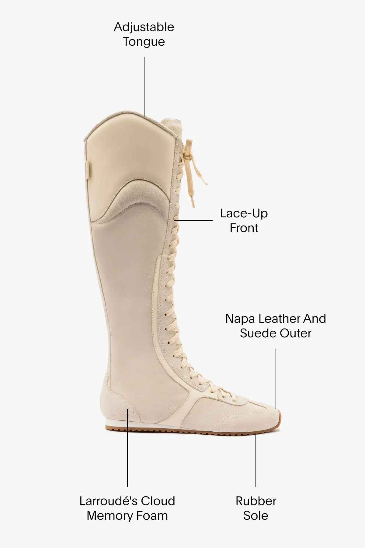 Larroudé x Jonathan Cohen Flat Hi Sneaker Boot In Mushroom Grey Suede and Ivory Leather