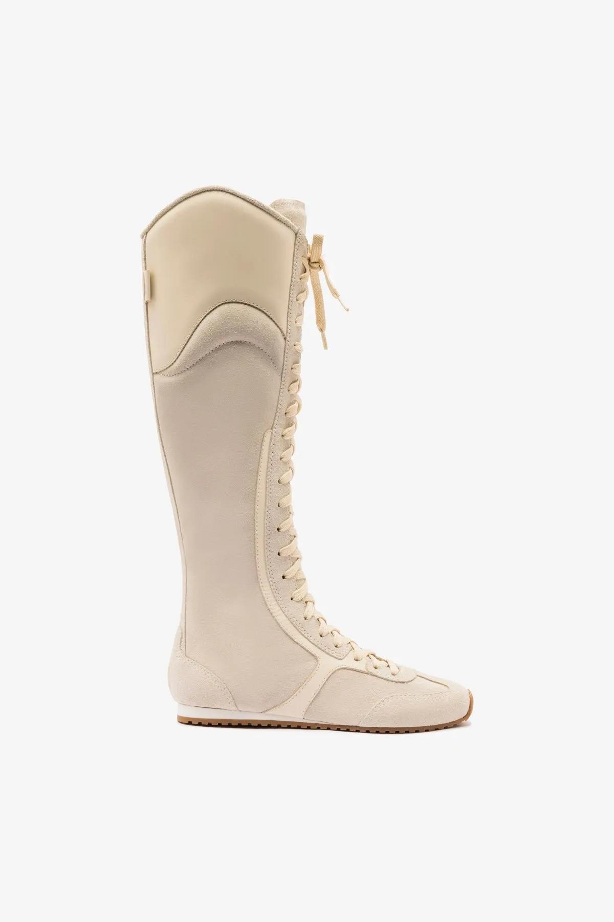 Larroudé x Jonathan Cohen Flat Hi Sneaker Boot In Mushroom Grey Suede and Ivory Leather
