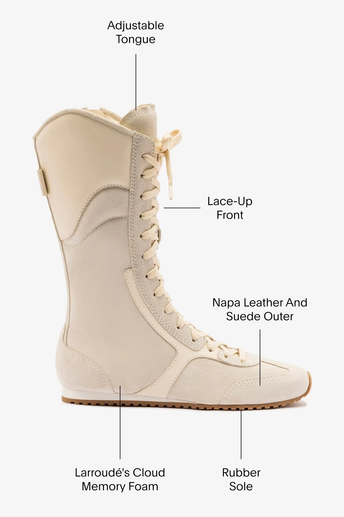 Larroudé x Jonathan Cohen Flat Lo Sneaker Boot In Mushroom Grey Suede and Ivory Leather