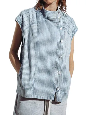Lightweight Denim Pinstripe Vest In Blue